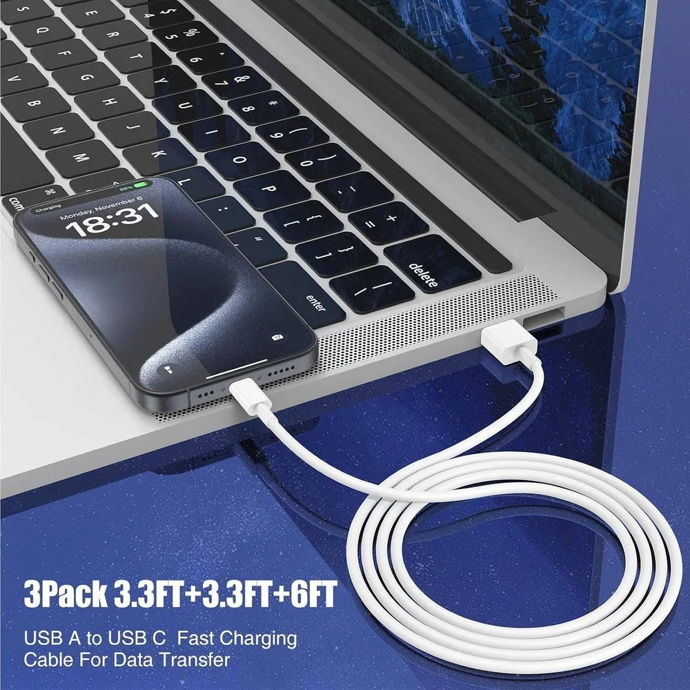 Car Carplay Cable for iPhone 17 16 15 Pro Plus Pro Max Air，3-Pack-White